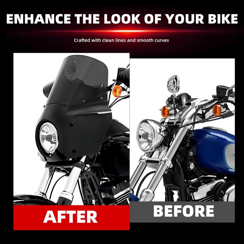 FATECIM Motorcycle 5.75" Headlight Fairing with 15" Dark Smoke Windshield