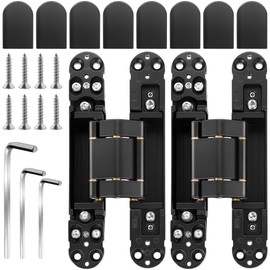 7 inch（2 Pcs Hidden Door Hinges - Black Invisible Hinges for Doors, 180 Degree Swing Concealed Hinges, 3 Way Adjustable & Heavt Duty Hinges (Load-Bearing Up to 170lbs)