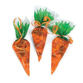 Fun Express 72 Pieces Carrot-Shaped Cellophane Goody Treat Candy Bags - Easter Party Supplies - 9.25 In Long