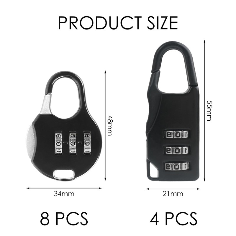 Pack of 12 Mini Combination Locks, Anti-Theft Combination Locks, Backpack
