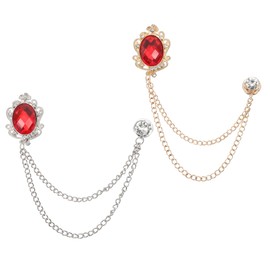 PATIKIL Gem Hanging Chain Brooch Pins, 2 Pcs Rhinestone Men's Gem Brooch Suit Pins Lapel Pins for Women Men Clothes Dress Bouquet Coat Hat Bag, Red