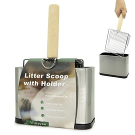Vitisyao Multicat Metal Cat Litter Scoop with Holder, Stainless Steel Cat Litter Scooper Caddy Trash Container, Pelle à Litière Pour Chat, Heavy-Duty Kitty Metal Scooper