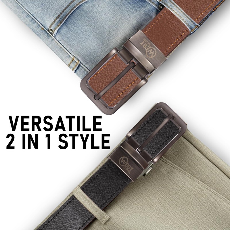 West clever Genuine Cowhide Leather Reversible Belt for Men 35mm