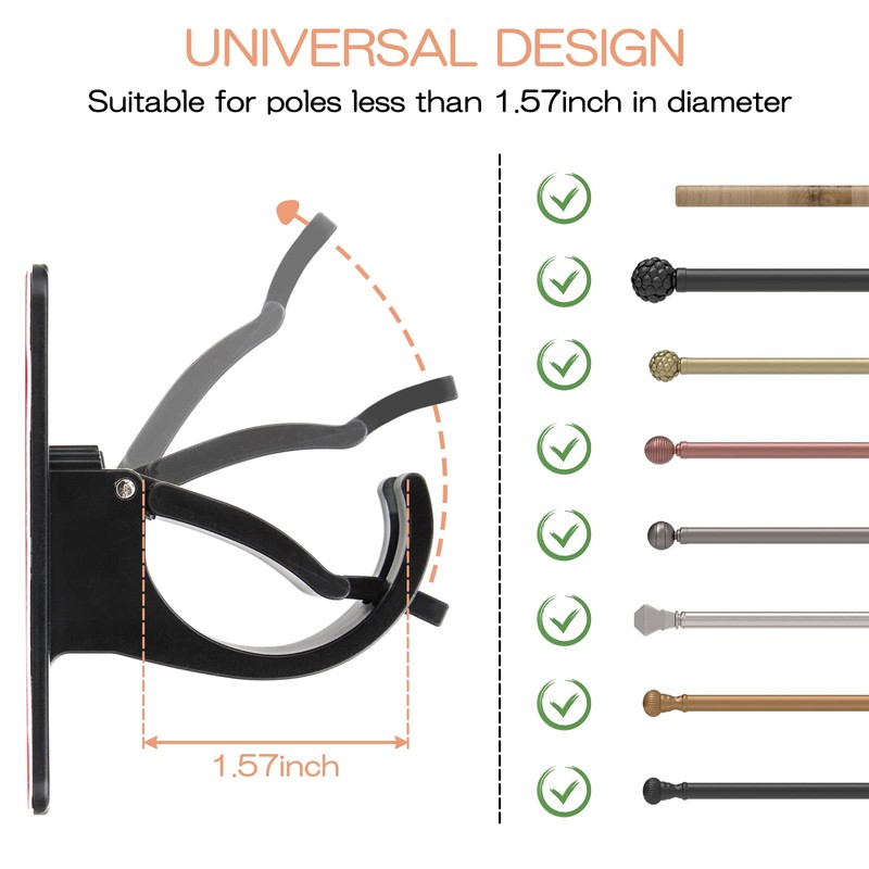 CIEMGNZOC 6-Pack Curtain Bracket Holders, Universal Self-Adhesive Wall Mounts, Fits