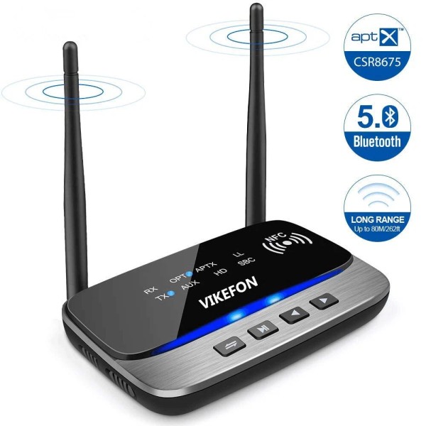 262ft Long Range 5.0BT Audio Transmitter Receiver NFC TV PC