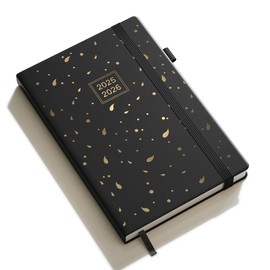 DeDe Bee Calendar 2025-2026 Weekly Planner, Diary Book Calendar, A5 Hardback Diary, Multilingual, 1 Week 2 Pages, July 2025 - December 2026 (Black)