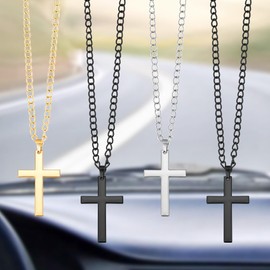 Joez Wonderful 4Pcs Cross for Car Mirror Hanging, Metal Cross Ornaments Pendant for Car Rear View Mirror, Car Charm Vehicle Interior Decor Car