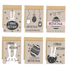 Set of 12 Easter Cards, Postcards for Easter with Envelope, Beautiful Greeting Cards, Folding Cards, 6 Different Designs, 2 Pieces Each