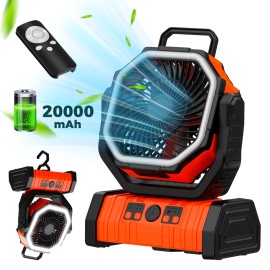 20000mAh Solar-powered Portable Rechargeable Outdoor Camping Fan with Lightscolor: Black, Plug Type: type-c