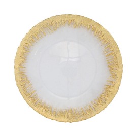 Vietri Rufolo Glass Brushstroke Charger Plate Elegant Glass Service Plate for Dining Turkey 13 Inch White and Gold