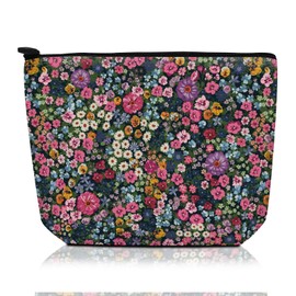 ADQWIOVL Cosmetic Bag Makeup Bag, Birthday Gifts for Women Mom, Cute Canvas Toiletry Bag, Durable Travel Toiletry Makeup Organizer Zipper Pouch, Lipstick Pouch, Cute Colorful Flowers