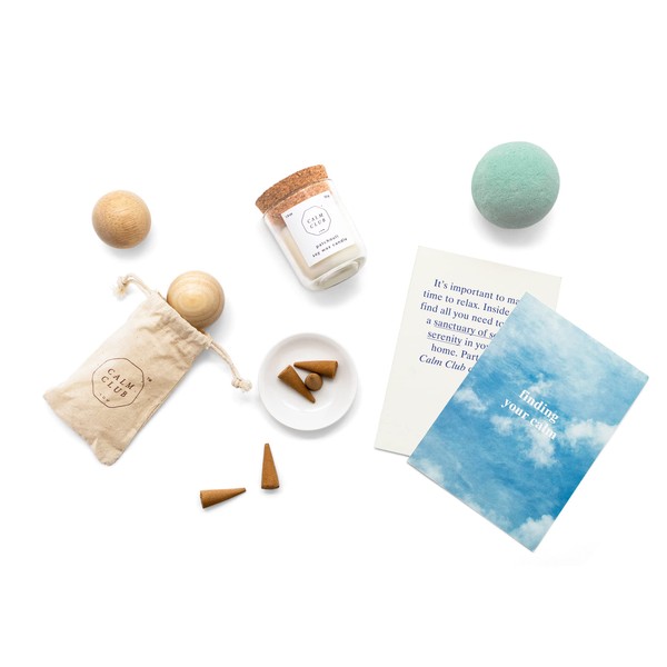 Calm Club | Scented Relaxation Rituals Kit | Scented Candles & Incense Cones | Relaxing Bath Bombs | Self Care Relaxing Gifts for Women | Baoding Stress Balls for Adults |