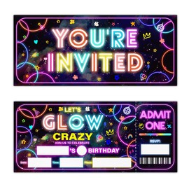 Qlnuk Glow Birthday Party Invitations Neon Dance Glow Party Ticket Invitations (20 Invites with Envelopes)