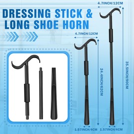 Ansevo 35 Inch Dressing Stick Shoe Horn, Sock Aid for Shirts Pants, Socking Remover for Seniors Disabled Without Bending(Black)
