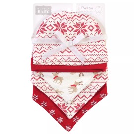 Hudson Baby Infant Boy Cotton Bib and Caps Set 5pk, Reindeer, One Size