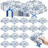 Vercraft 60 Pcs Blue Flower Plastic Hand Fans with Bow