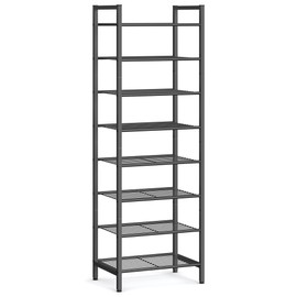 SONGMICS Narrow Shoe Rack, Sturdy 8 Tier Metal Tall Shoe Rack Shelf, Slim Shoe Storage Organizer for Closet Entryway Small Spaces, Vertical Shoe Stand Tower for 18 Pairs Shoes, Easy Assembly, Black