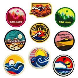 VILLFUL 9 Pcs Round Embroidered Badge Patches for DIY Clothing Jackets and Bags High-Quality Applique Decor Iron-On Fabric Stickers for Creative Crafts