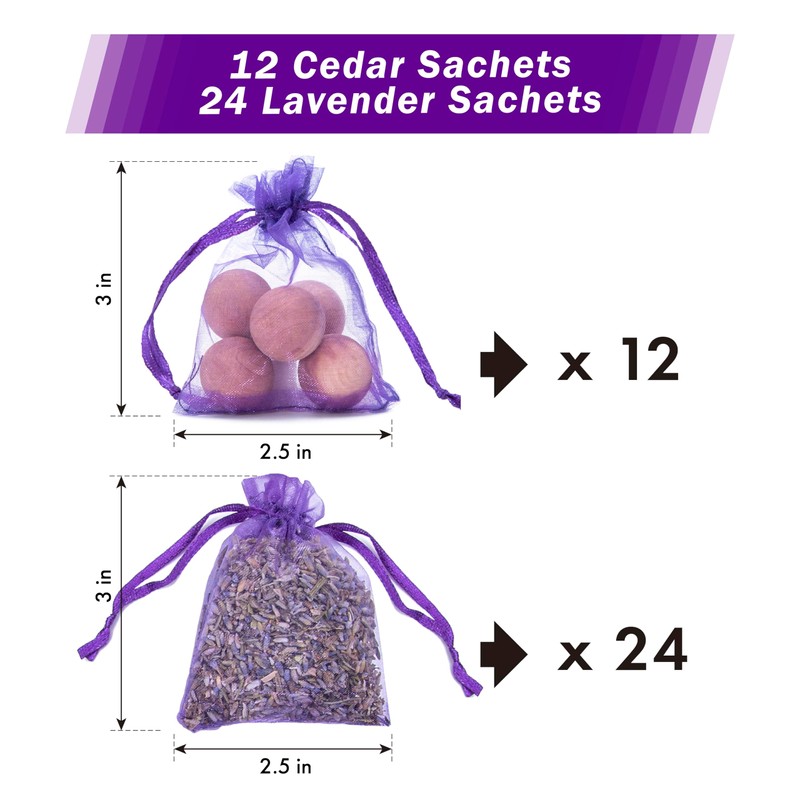 Lavande Sur Terre Pack of 36 Lavender Cedar Sachets Bag