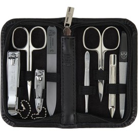 3 Swords Germany - brand quality 8 piece manicure pedicure grooming kit set for daily nailcare genuine leather case black in gift box - Made by 3 Swords