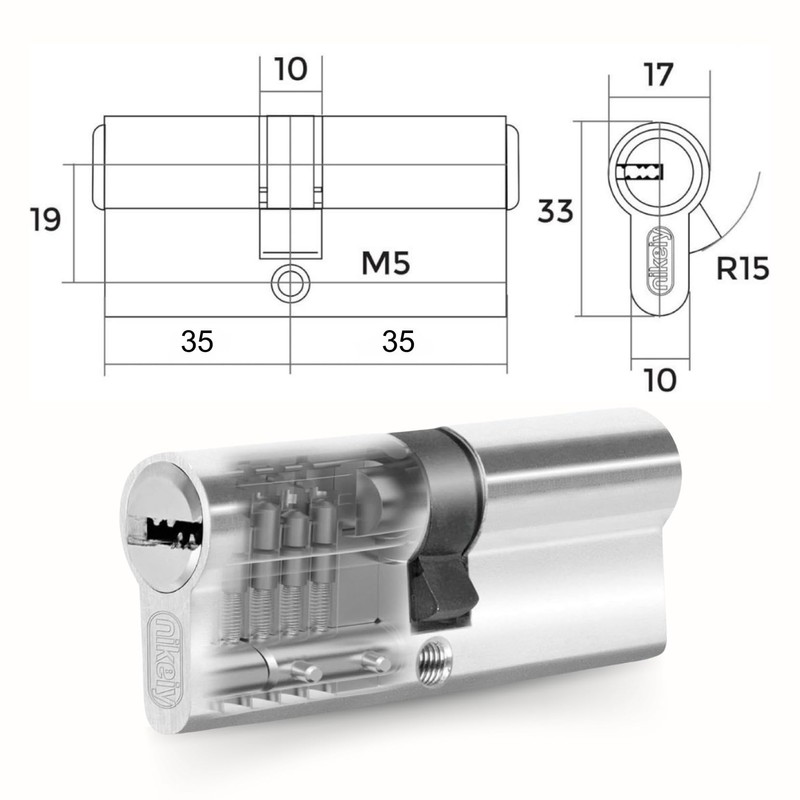 Locking Cylinder 35/35 mm with 10 Single Keys, Set of
