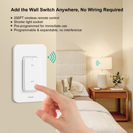 treewell Remote Control Light Socket, 200FT Range Wireless Light Switch, Remote Light Socket for Pull Chain Light Fixture, E26 E27 Bulb Base, No Wiring Needed (2 Wall Mounted Switches and 1 Socket)
