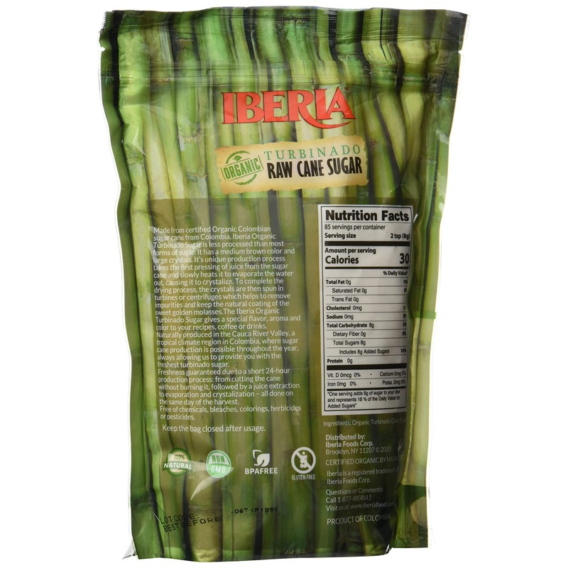 Iberia Organic Turbinado Raw Cane Sugar, 1.5 lbs (Pack of