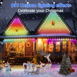 TOHETO Permanent Outdoor Lights Pro, 150ft with 108 RGB LED Lights for Daily and Accent Lighting,IP65 Waterproof Smart Eaves String Lights with App & Remote,Rainbow Light for Halloween,Christmas-150FT