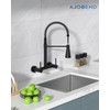 Matte Black Wall Mount Kitchen Sink Faucet 2 Handles, 8