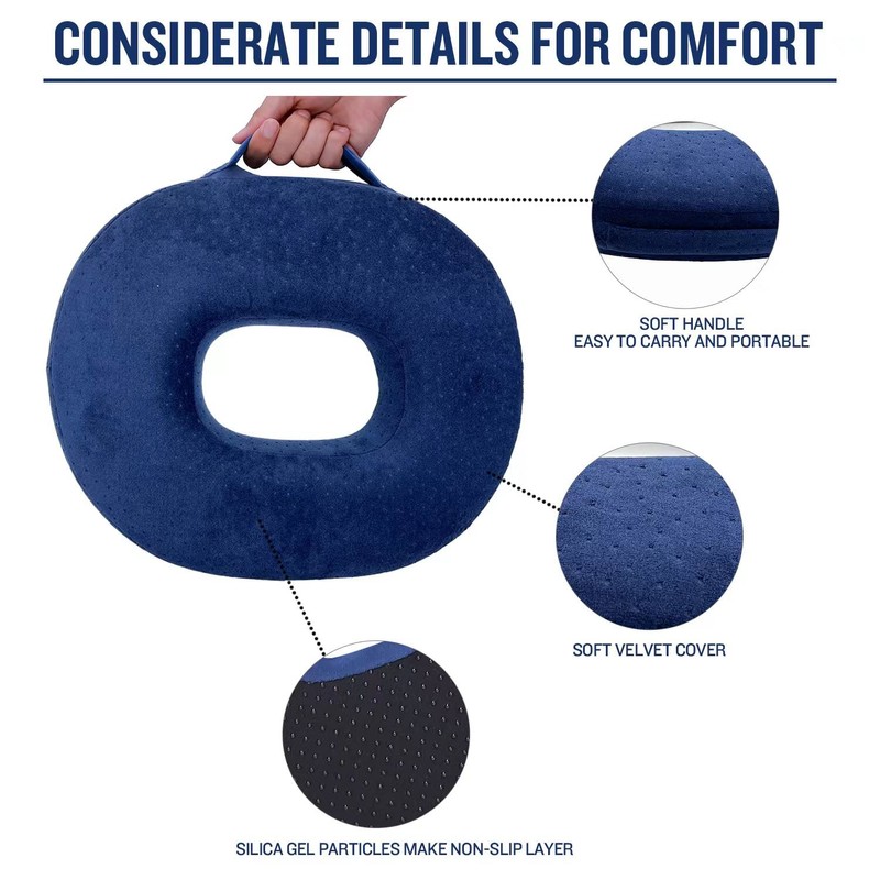 Donut Pillow Memory Foam Seat Cushion - Non-Slip Bottom,Portable Orthopedic