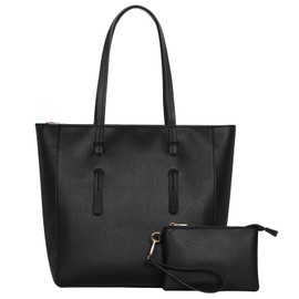 Marvolia Large Tote Bag for Women - PU Leather Handbags Travel Tote Purse Work Tote Bags with Zipper, Black, One Size