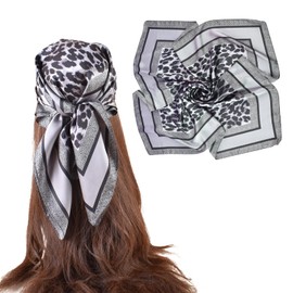 EIysee 27.5 Inches Silk Head Scarf for Women Satin Hair Scarf Silk Wrap Neck Square Scarves Feeling Scarf Boho HeadwearLeopard print. - Gray