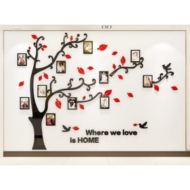 Wall Sticker Tree 3D DIY Wall Decal with Picture Frame Photo Tree Wall Sticker Wall Decoration for Home Children's Room Living Room Bedroom, red