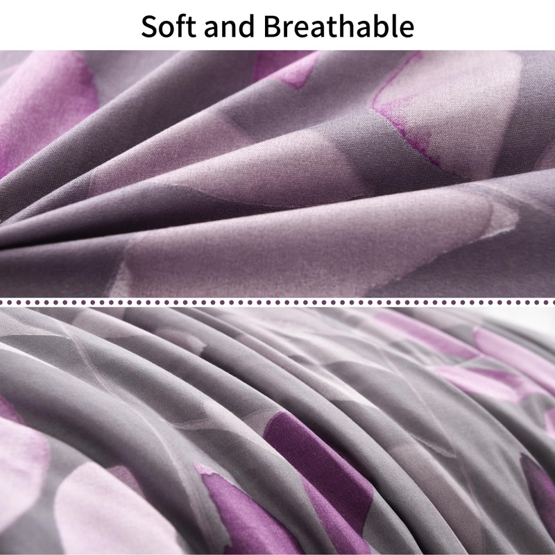 DJY Purple Comforter Set King, Botanical Leaves Comforter for King