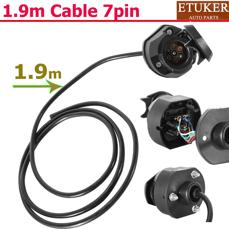 ETUKER 7-polige Vorverdrahtete Anhängerkupplungssteckdose,Anhänger Steckdose 7polig mit 1.9m Kabel (7PZ)