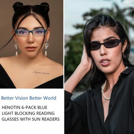 Henotin 6 Pairs Reading Glasses Blue Light Blocking,Quality Readers Spring Hinge Glasses for Reading for Women Men(Multi-Color-E, 1.0, x)