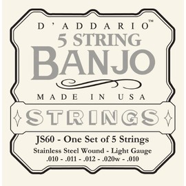 D'Addario JS60 Stainless Steel Light (.010-.020) 5-String Banjo Strings