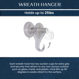LITES-UP Heavy Duty Double Suction Cup Hook Reusable Wreath Hanger - Holds up to 25 LBs - Set of 2
