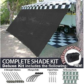 Professional EZ Travel Collection RV Awning Shade Motorhome Patio Sun Screen Complete Deluxe Kit (Black) (10'x12')