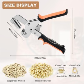 10mm Magnetic Eyelet Punch Kit of 300pcs Eyelets (Diameter 10 mm) & Eyelet Pliers, Heavy Duty 3/8 Inch Grommet Tool Kit Press for Tarp, Fabric, Banner, Canvas, Leather, Tents, Vinyl, Punching Machine