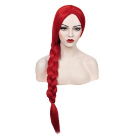 28" Long Women Pigtail Braid Wigs Red wigs Heat Resistant Synthetic Wigs Halloween Cosplay Daily Party Wigs Free Wig Cap(Red)