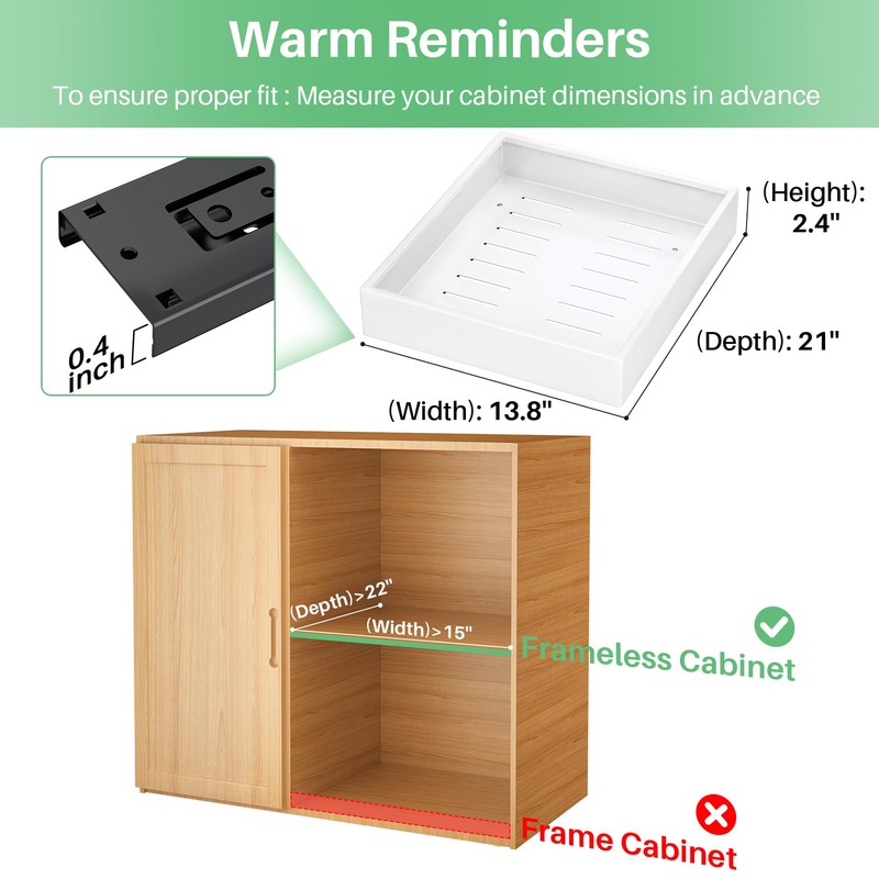2Pack Pull out Cabinet Organizer, 21"Deep, Heavy Duty Full-extension Slide