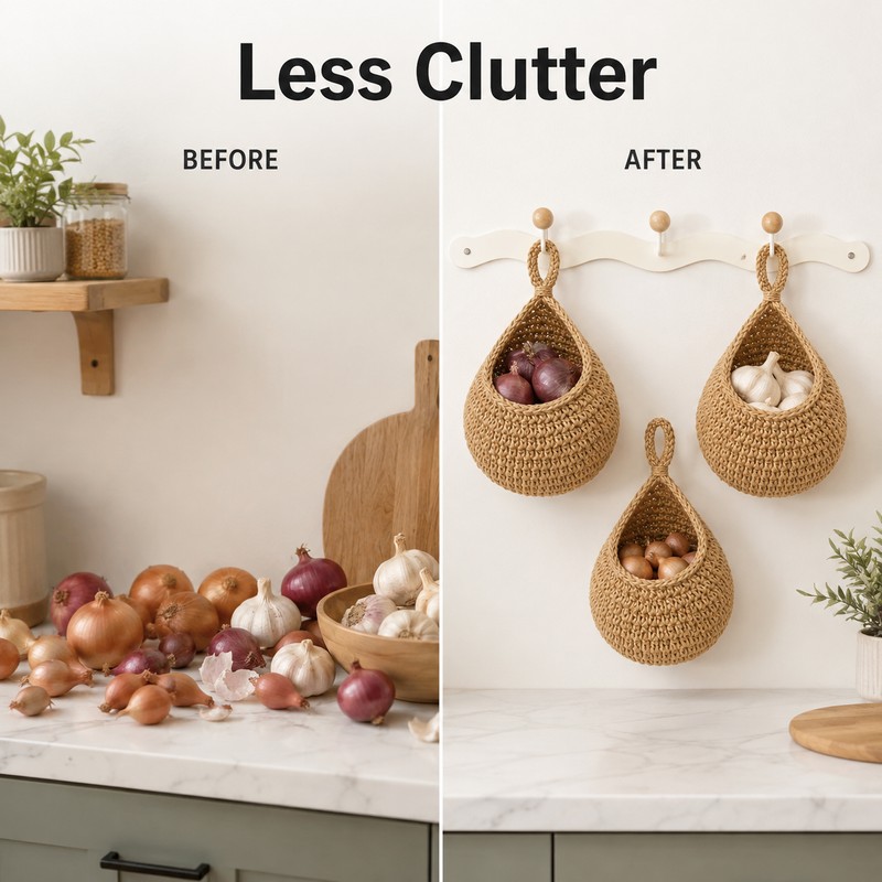 Wall Hanging Fruit and Vegetable Baskets for Kitchen - 3-Piece