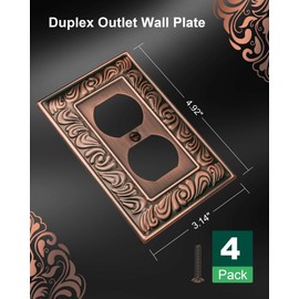 TREEWELL 4-Pack Duplex Outlet Cover Plate, Paisley Pattern Antique Copper Metal Wall Plates for Electrical Outlets, 1 Gang Receptacle Cover, Pearls Decorative Switch Plates and Outlet Covers