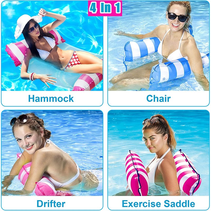 LATERN 2Pcs 130CM Swimming Pool Float Hammock, 4-in-1 Saddle/Lounge Chair/Hammock/Drifter
