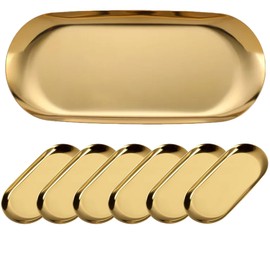 Noelamour Towel Tray, Stainless Steel, Stylish, Gold, Shallow Type, High Quality, Nordic Hot Towel, Cash Tray (Set of 6, 7.1 x 3.3 inches (18 x 8.5 cm)