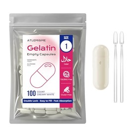 Empty Gelatin Capsules Size 1 (100 Count, Creamy White) – Ideal for DIY Filling with 2 Spoons
