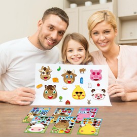 Dorgua 24 Sheets Farm Make a Face Stickers, Cute Animal Party Games Decal Mix and Match Sticker, Make Your Own Farm Animal Stickers DIY Crafts for Birthday Party Supplies Classroom Rewards Gifts