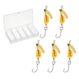 PATIKIL Fishing Spinners 1/6 oz, 5 Pack Single Hook Trout Lures Teardrop Fishing Lures Inline Spinner with Tackle Boxes for Freshwater Saltwater Fishing, Yellow/Red