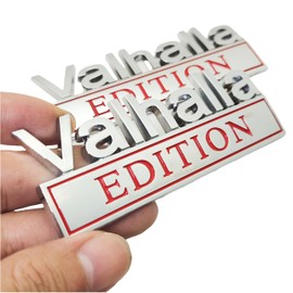 2Pack Vikings Valhalla Edition Auto Emblems Truck Badge 3D Car Bumper Sticker Metal Decal, Assassin's Creed Valhalla Edition Emblem 3D Badges Decals Car Replacement, Viking Seasons (Silver/Red)